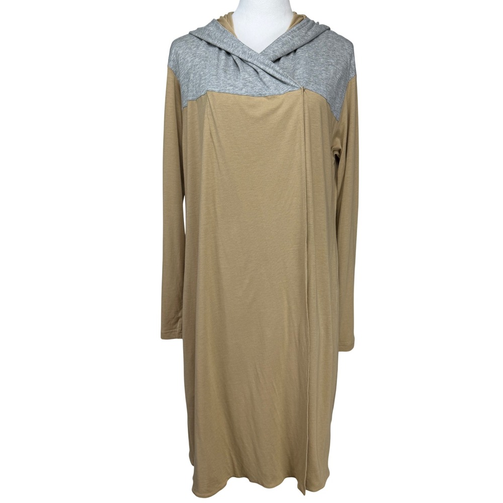 Queen Collection NWT Women Cotton Cardigan L Tan Gray Hooded New